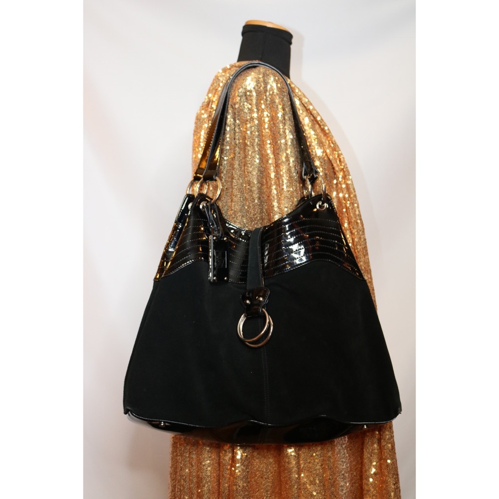 Adrienne Vittadini Black Suede /Patten Leather Bag